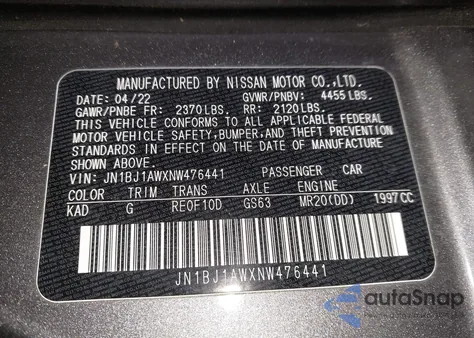 2022 Nissan Rogue Sport S Awd Xtronic Cvt из США, поврежденный, VIN JN1BJ1AWXNW476441